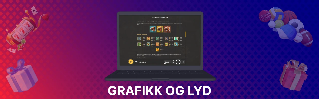 Grafikk og lyd hos spilleautomaten drop em